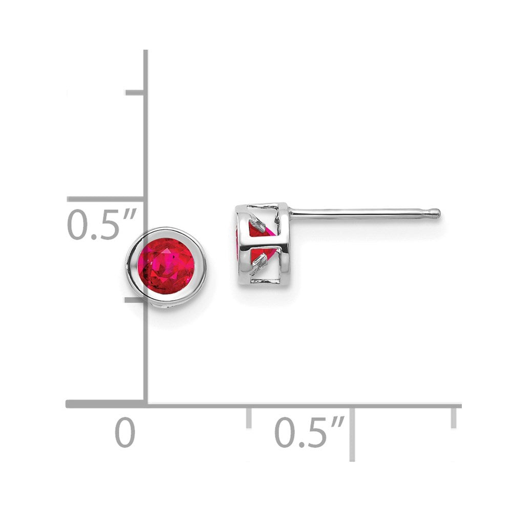 14k White Gold 4mm Round Bezel July/Ruby Post Earrings