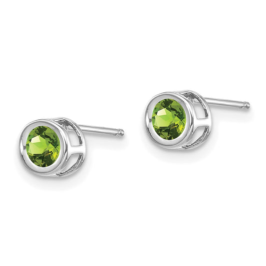 14k White Gold 4mm Round Bezel August/Peridot Post Earrings