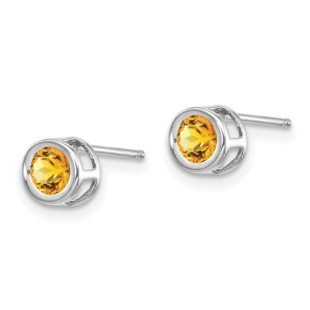 14k White Gold 4mm Round Bezel November/Citrine Post Earrings