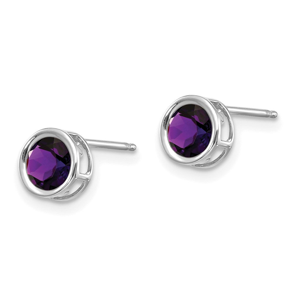 14k White Gold 5mm Round Bezel February/Amethyst Post Earrings
