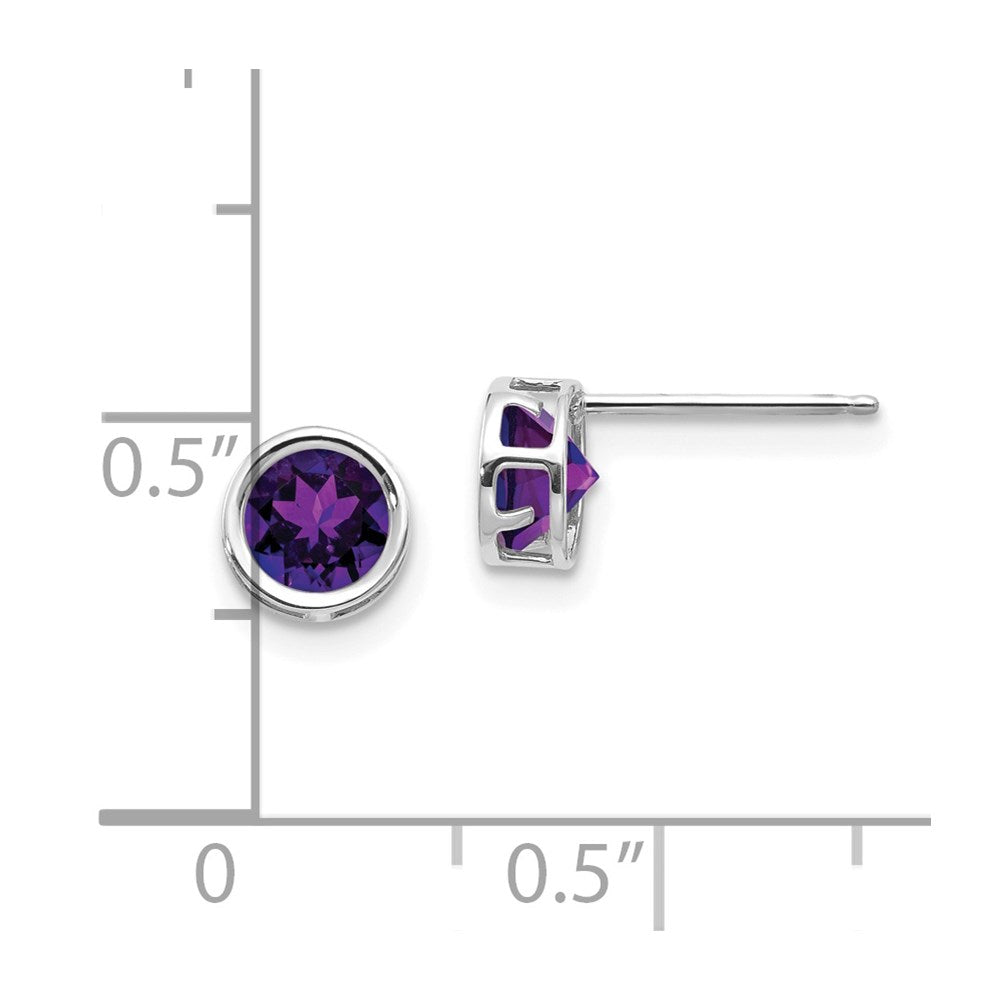 14k White Gold 5mm Round Bezel February/Amethyst Post Earrings