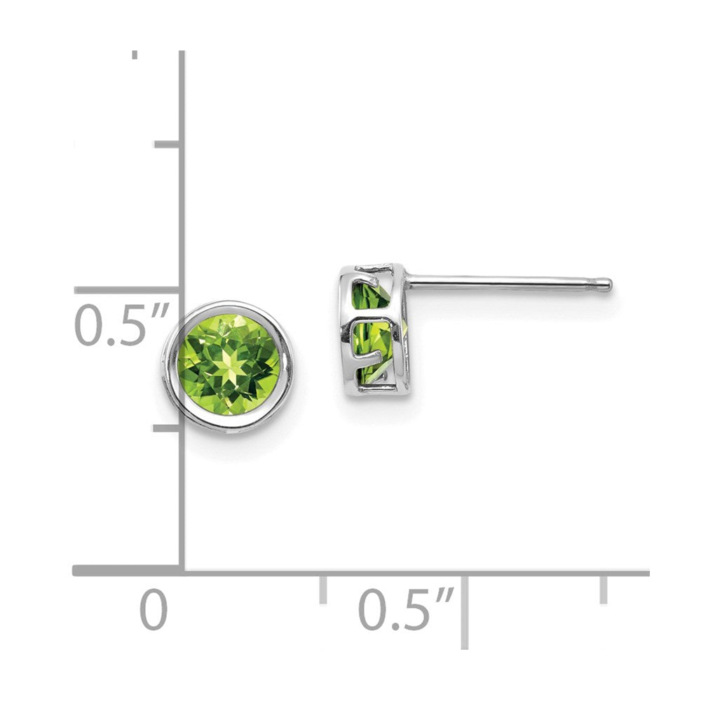 14k White Gold 5mm Round Bezel August/Peridot Post Earrings