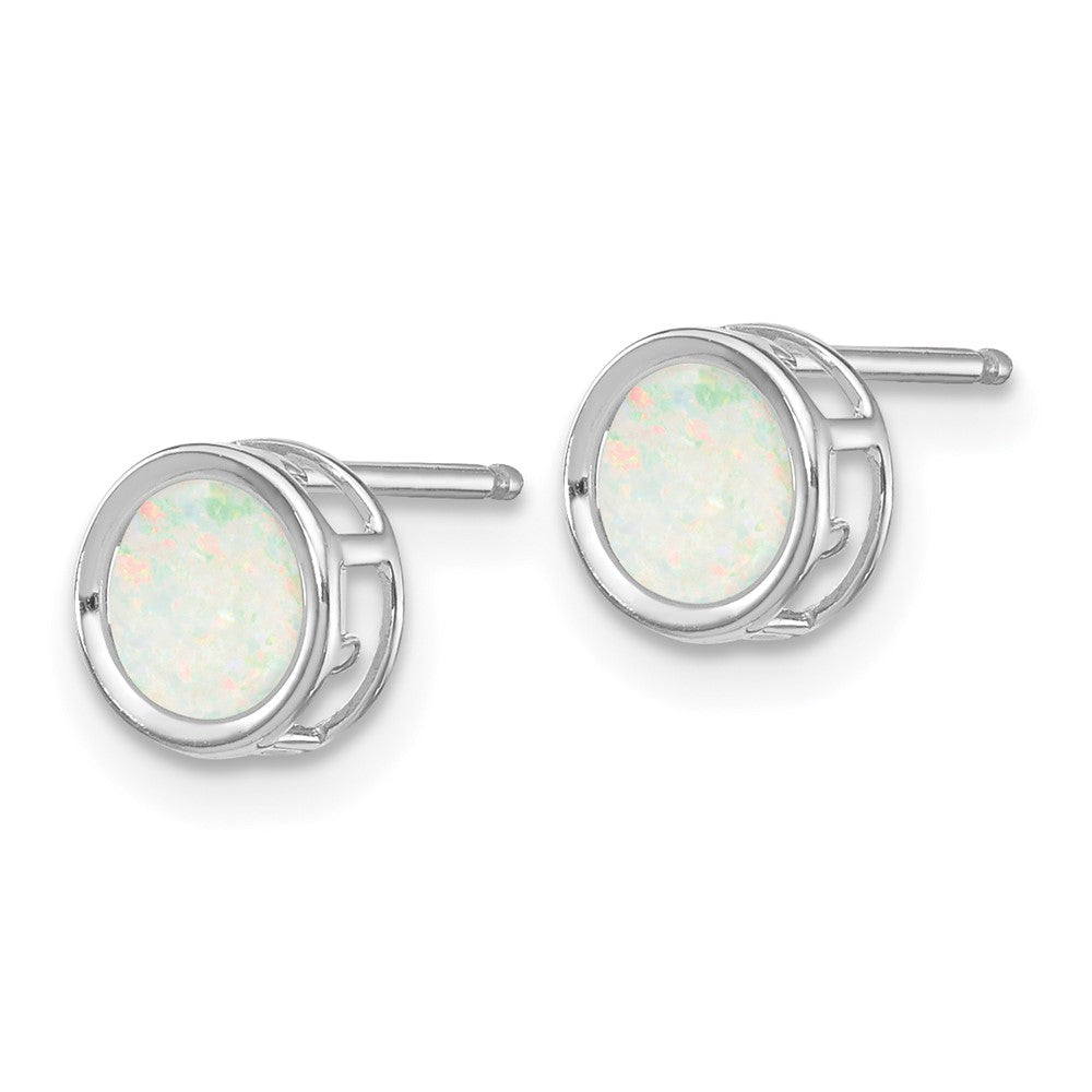 14k White Gold 5mm Round Bezel October/Opal Post Earrings