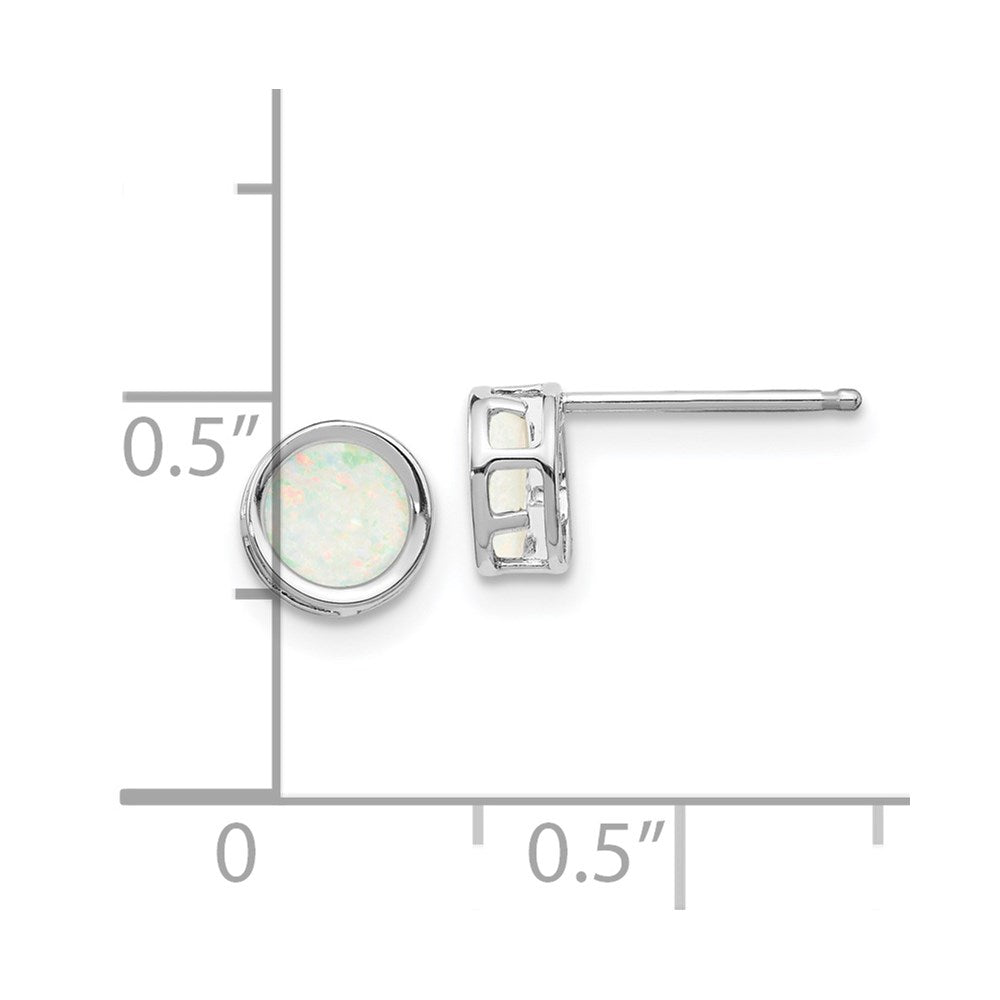 14k White Gold 5mm Round Bezel October/Opal Post Earrings