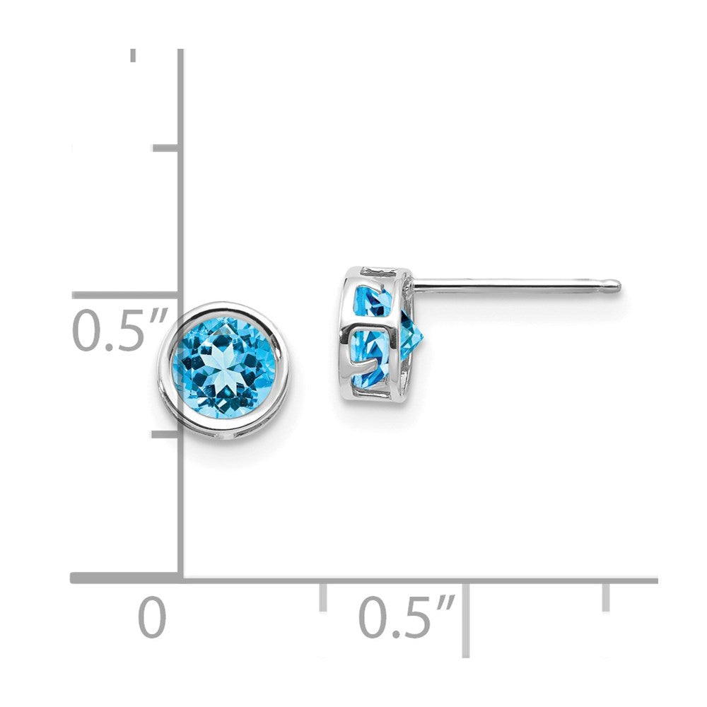 14k White Gold 5mm Round Bezel December/Blue Topaz Post Earrings