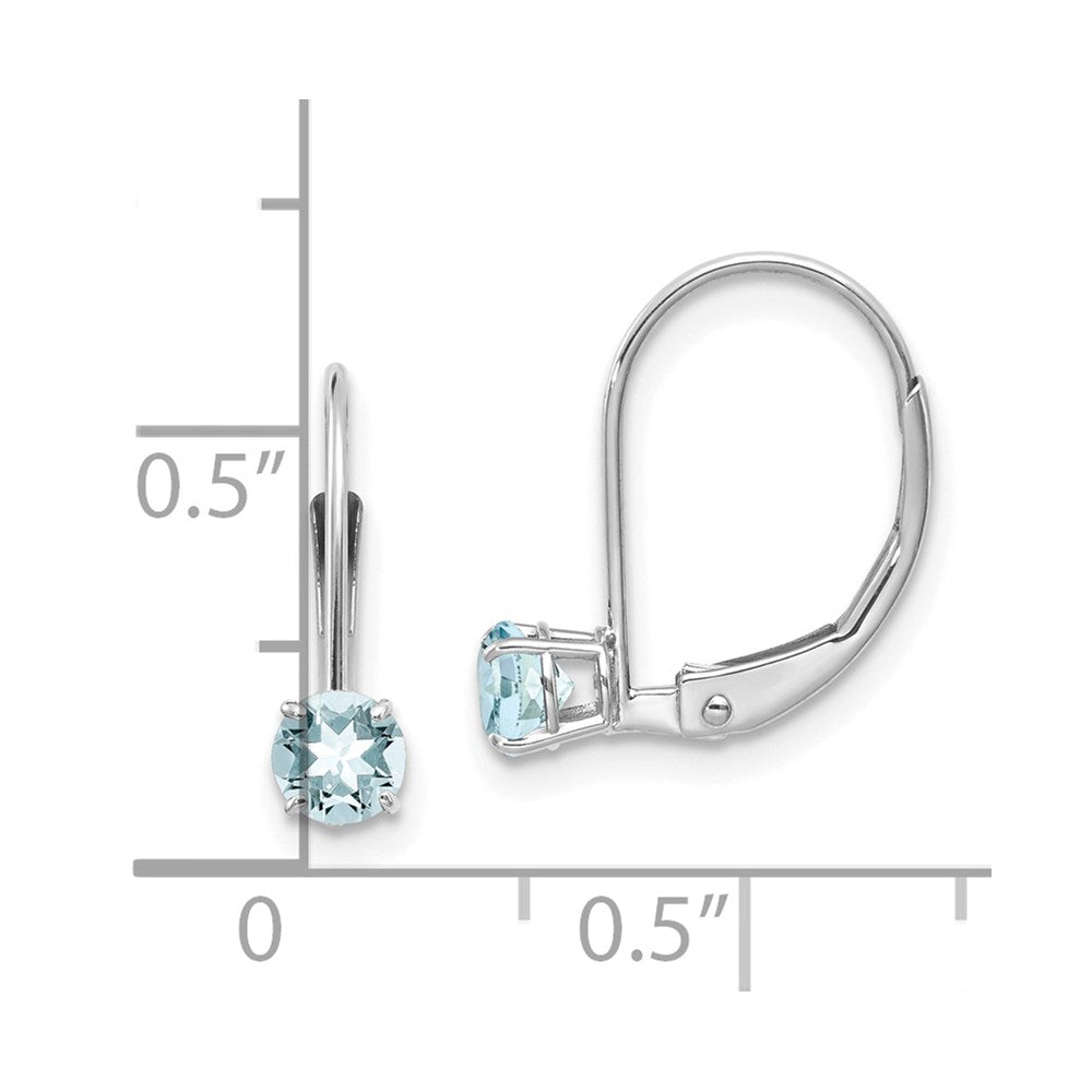 14k White Gold 4mm Round March/Aquamarine Leverback Earrings