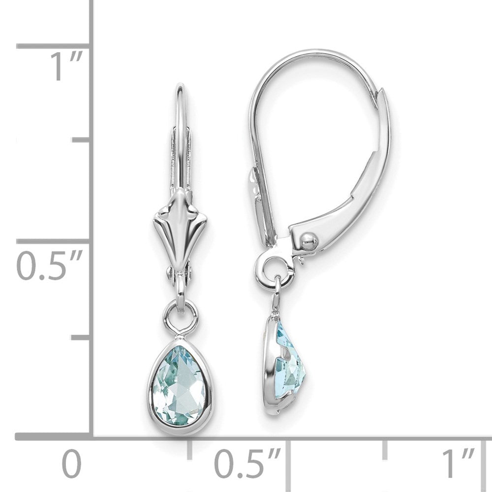 14k White Gold 6x4 Pear Bezel March/Aquamarine Leverback Earrings