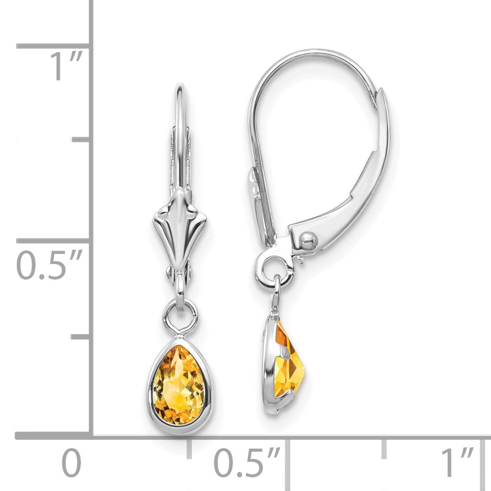 14k White Gold 6x4 Pear Bezel November/Citrine Leverback Earrings