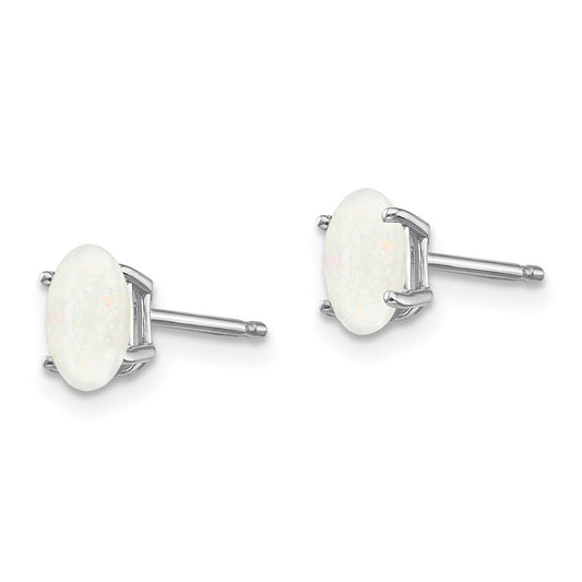 14k White Gold 6x4 Oval October/Opal Post Earrings