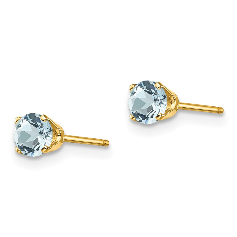 14k 4mm Round March/Aquamarine Post Earrings