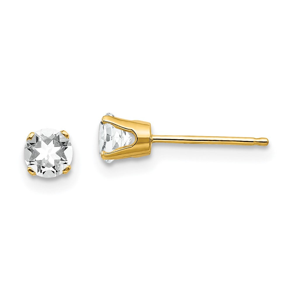 14k 4mm Round April/White Topaz Post Earrings
