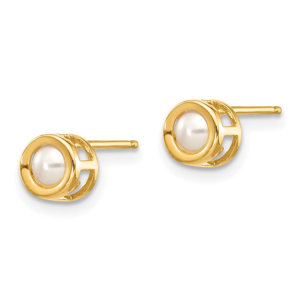 14k 4mm Round Bezel June/Freshwater Cultured Pearl Post Earrings