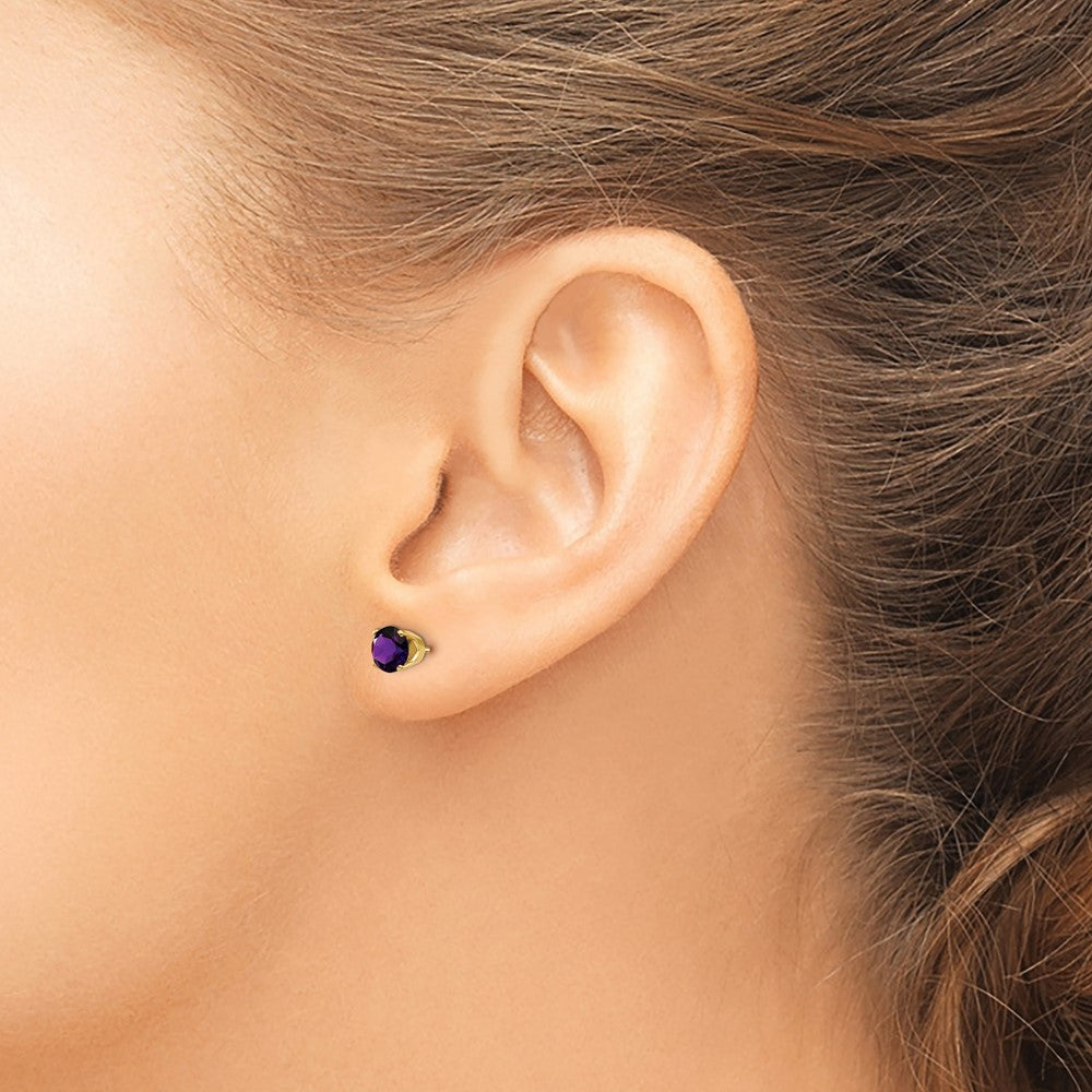 14k 5mm Round Amethyst Earrings - February