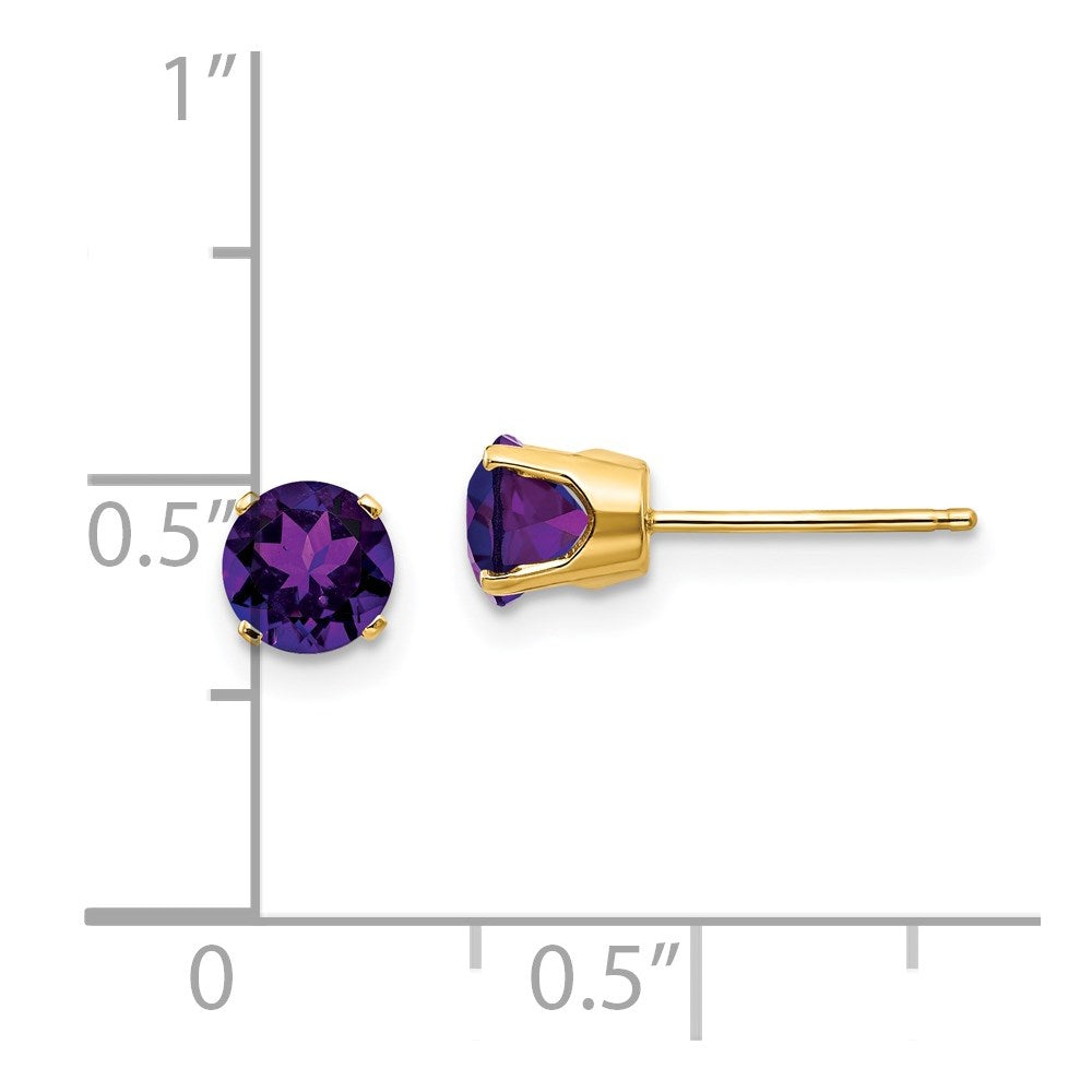 14k 5mm Round Amethyst Earrings - February