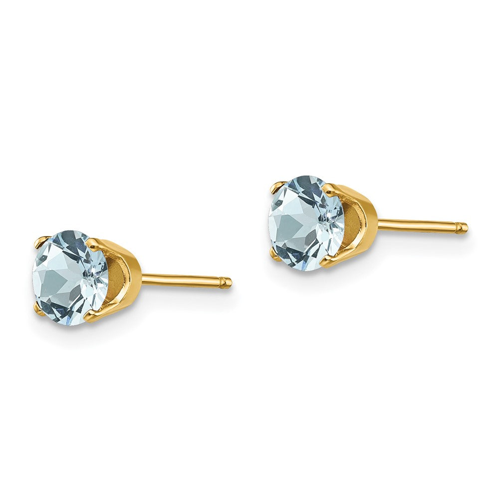 14k 5mm Round Aquamarine Earrings - March