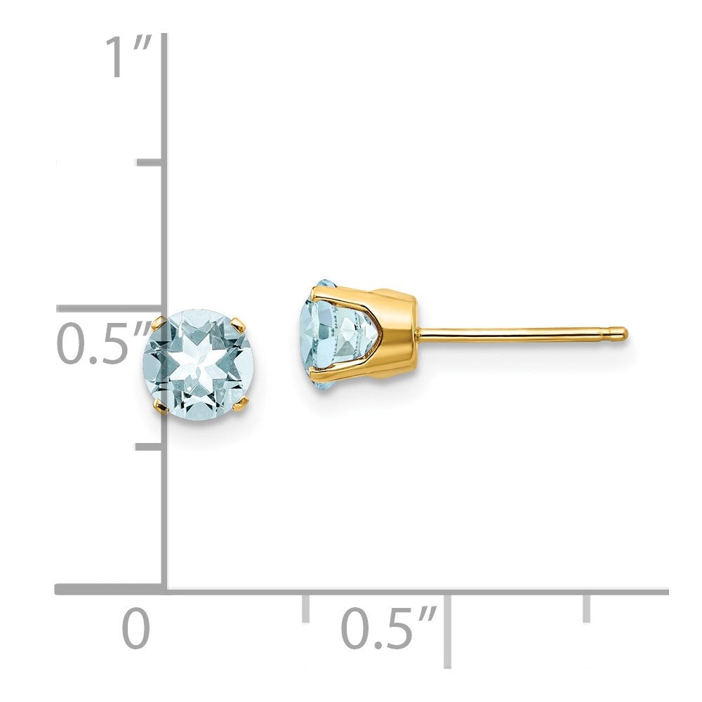 14k 5mm Round Aquamarine Earrings - March
