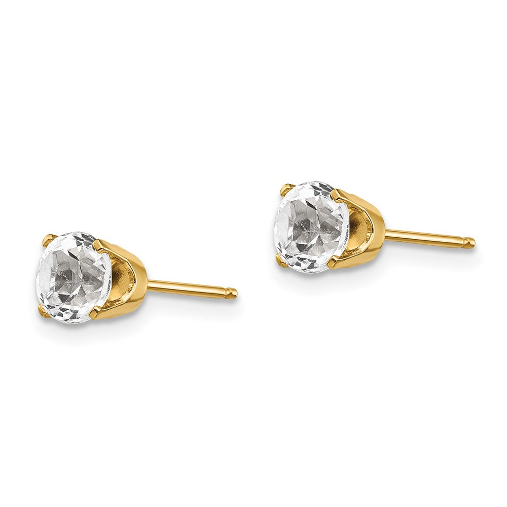 14k 5mm Round White Topaz Earrings - April