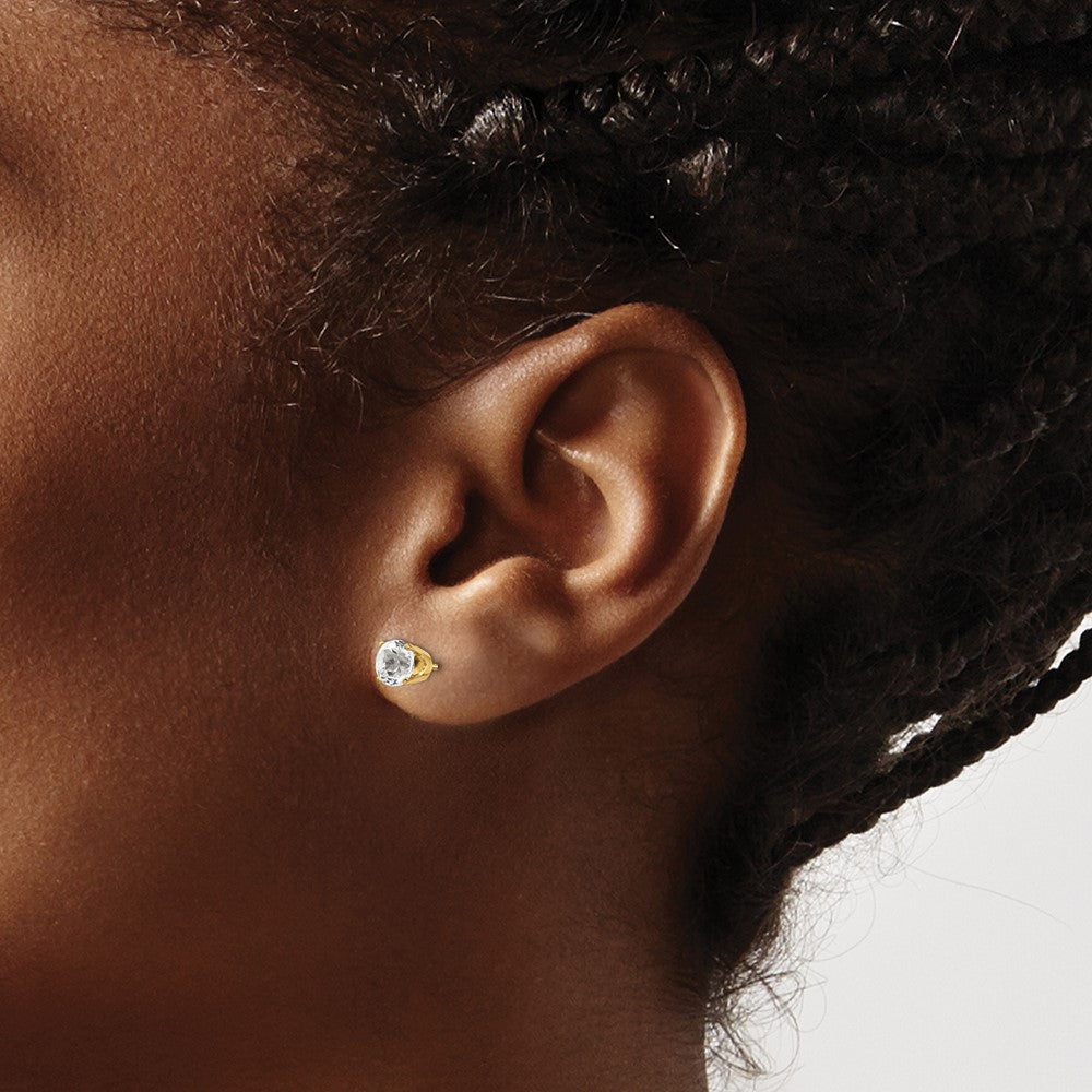 14k 5mm Round White Topaz Earrings - April