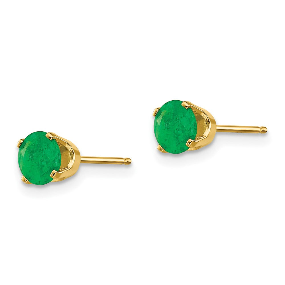 14k 5mm Round Natural Emerald Earrings - May