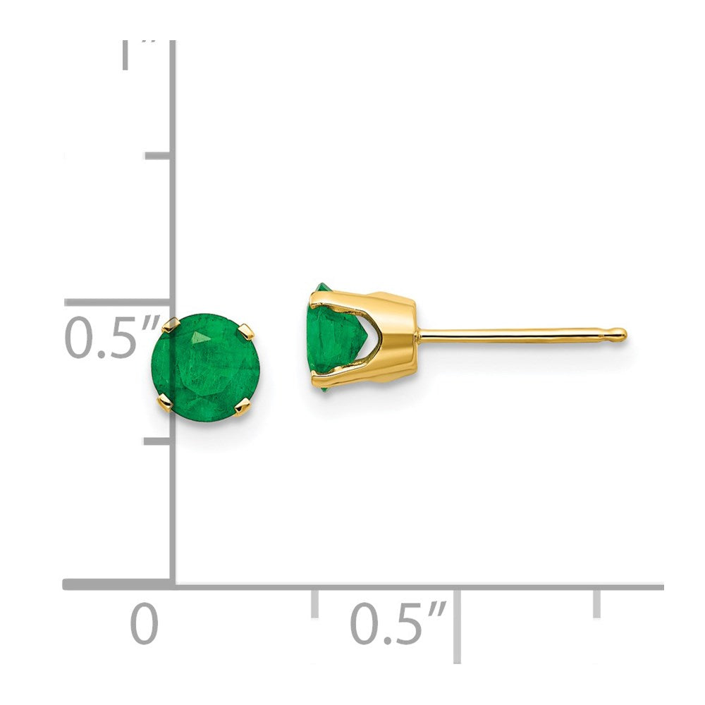 14k 5mm Round Natural Emerald Earrings - May