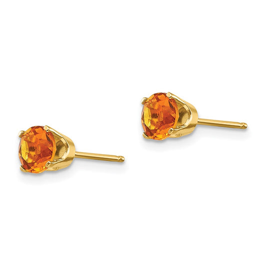 14k 5mm Round Citrine Earrings - November