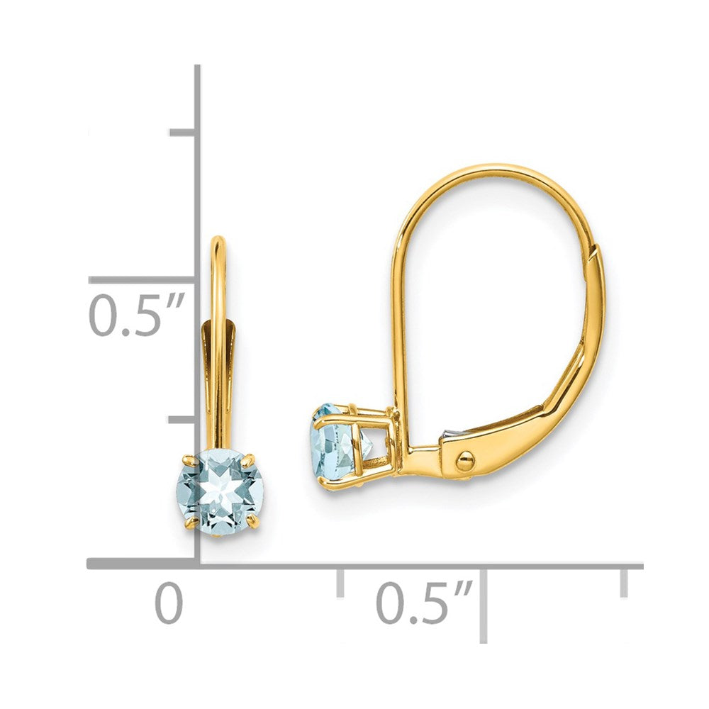 14k 4mm Round March/Aquamarine Leverback Earrings