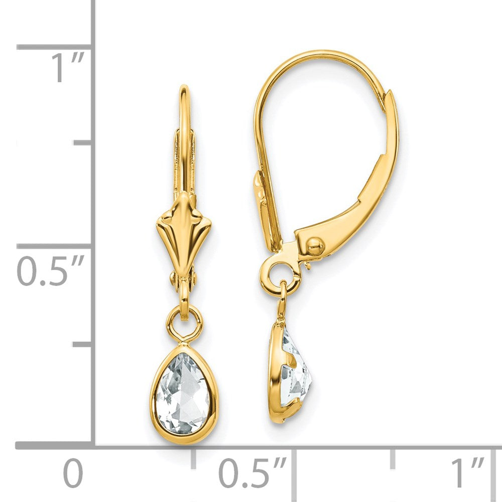14k 6x4mm Pear Bezel April/White Topaz Leverback Earrings