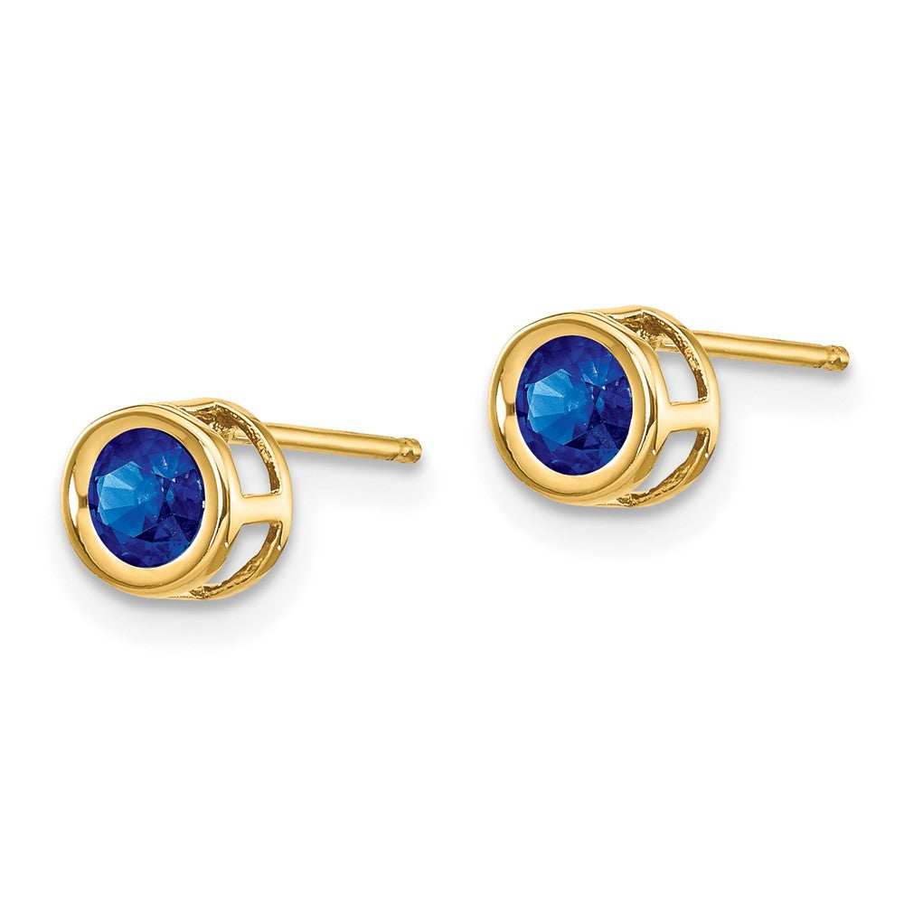 14k 4mm Round Bezel September/Sapphire Post Earrings