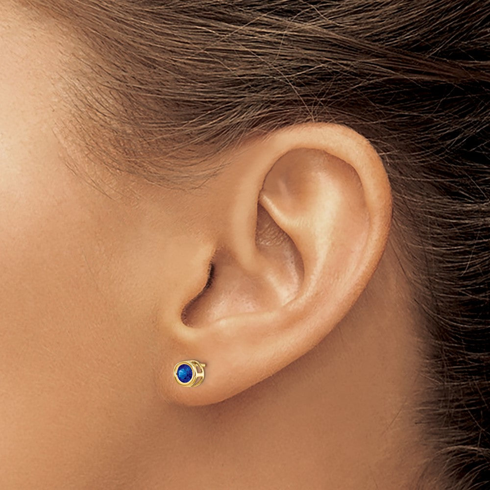 14k 4mm Round Bezel September/Sapphire Post Earrings