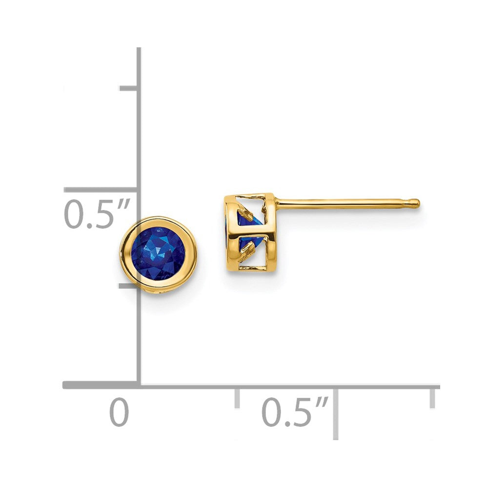 14k 4mm Round Bezel September/Sapphire Post Earrings