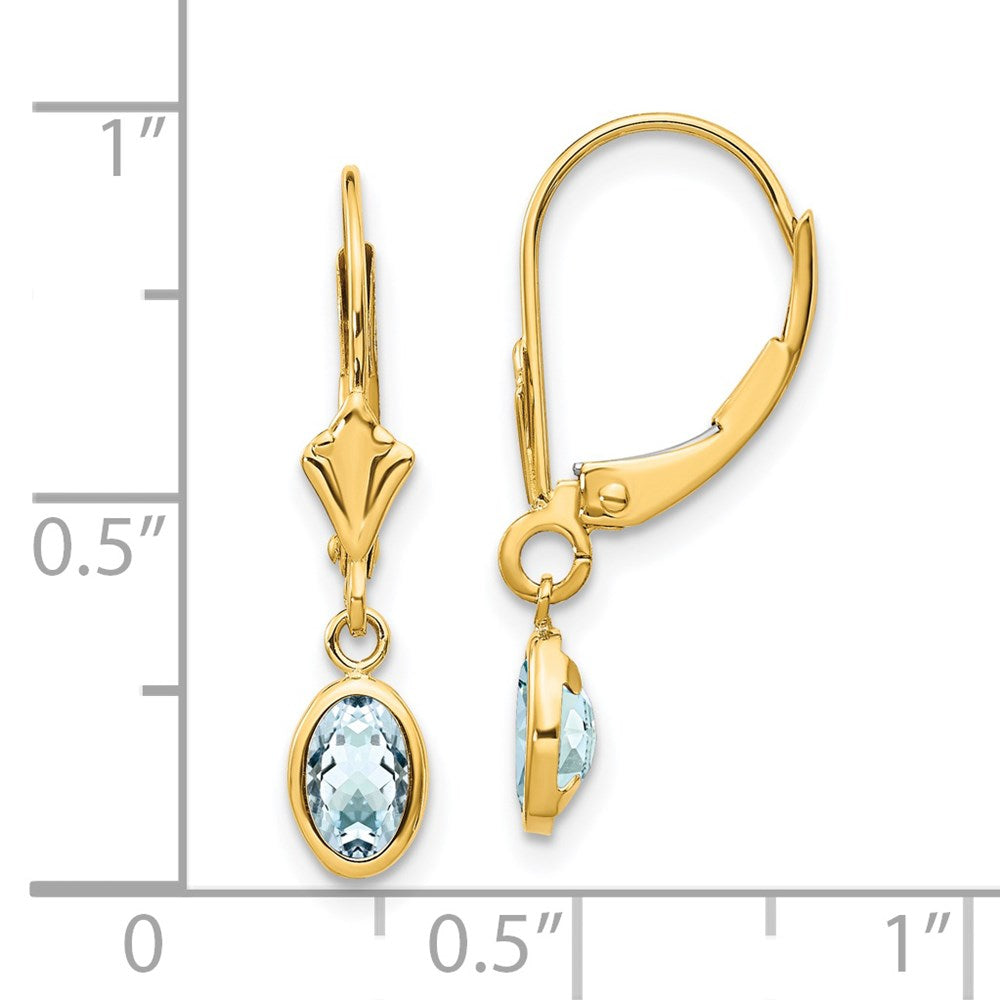 14k 6x4 Oval Bezel March/Aquamarine Leverback Earrings