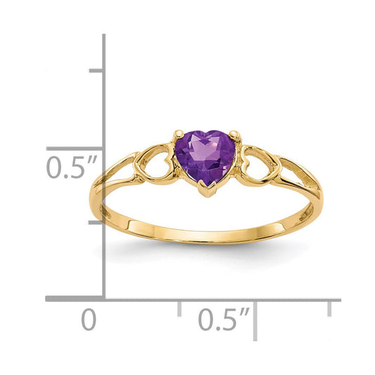 14k 5mm Heart Amethyst Birthstone Ring