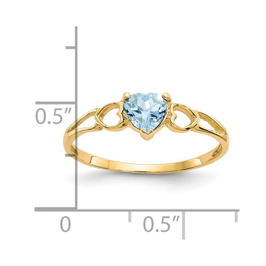 14k 5mm Heart Aquamarine Birthstone Ring