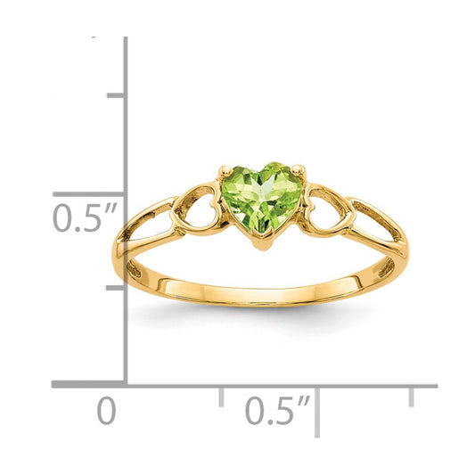 14k 5mm Heart Peridot Birthstone Ring