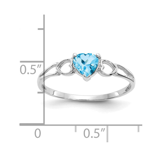 14k White Gold 5mm Heart Blue Topaz Birthstone Ring