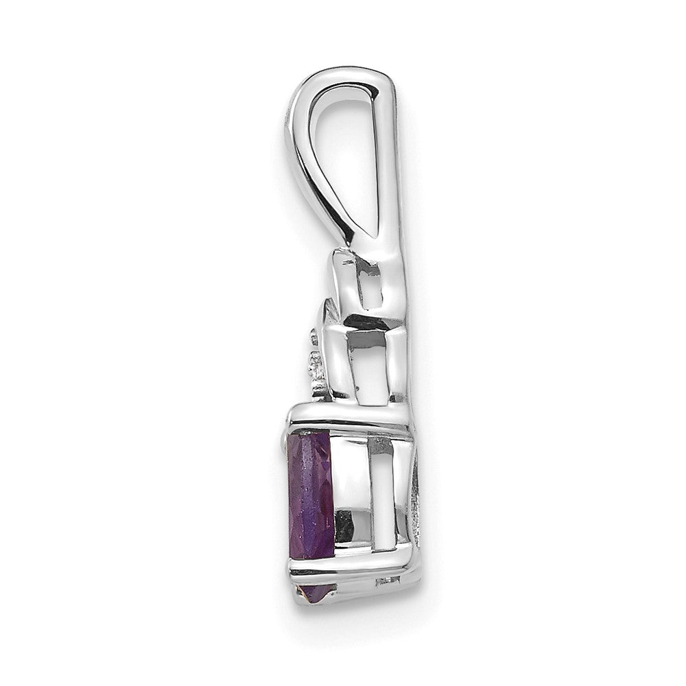 14k White Gold 6x4 Oval February/Amethyst and Diamond Pendant