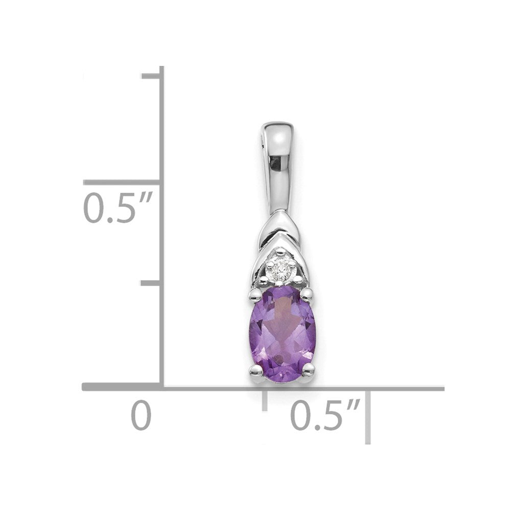 14k White Gold 6x4 Oval February/Amethyst and Diamond Pendant