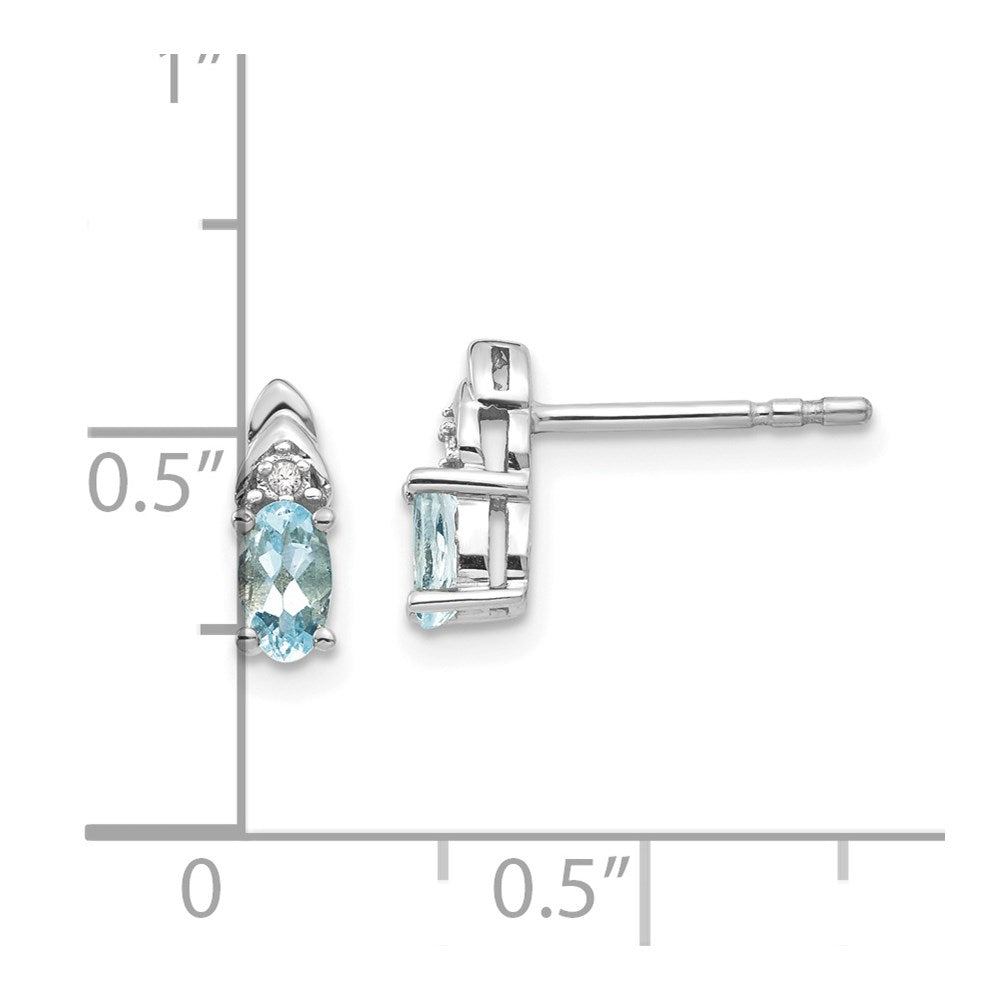14k White Gold 5x3 Oval March/Aquamarine and Diamond Post Earrings
