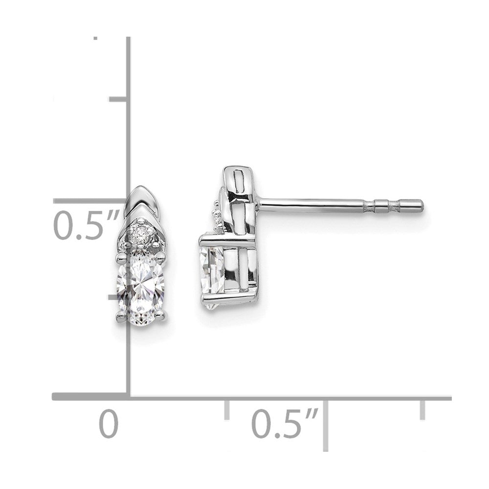 14k White Gold 5x3 Oval April/White Topaz and Diamond Post Earrings