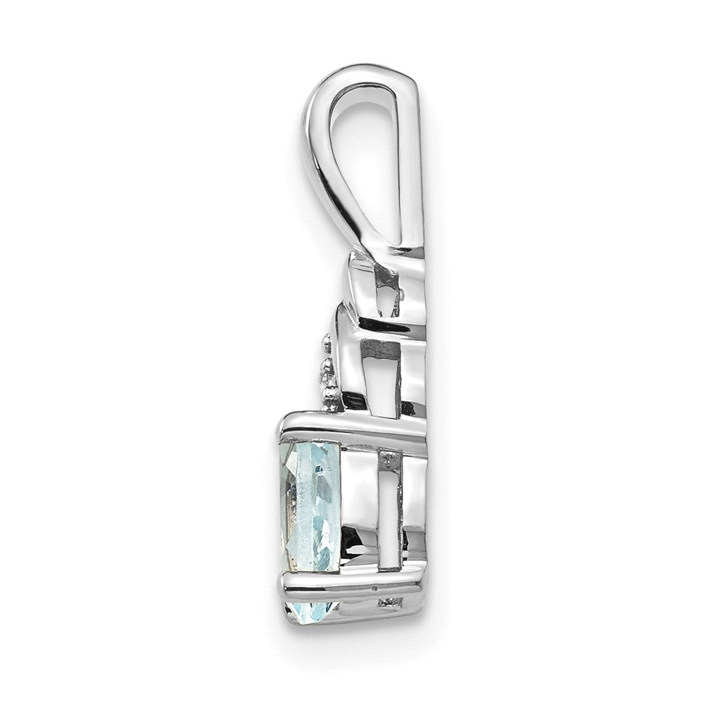 14k White Gold 6x4 Oval March/Aquamarine and Diamond Pendant