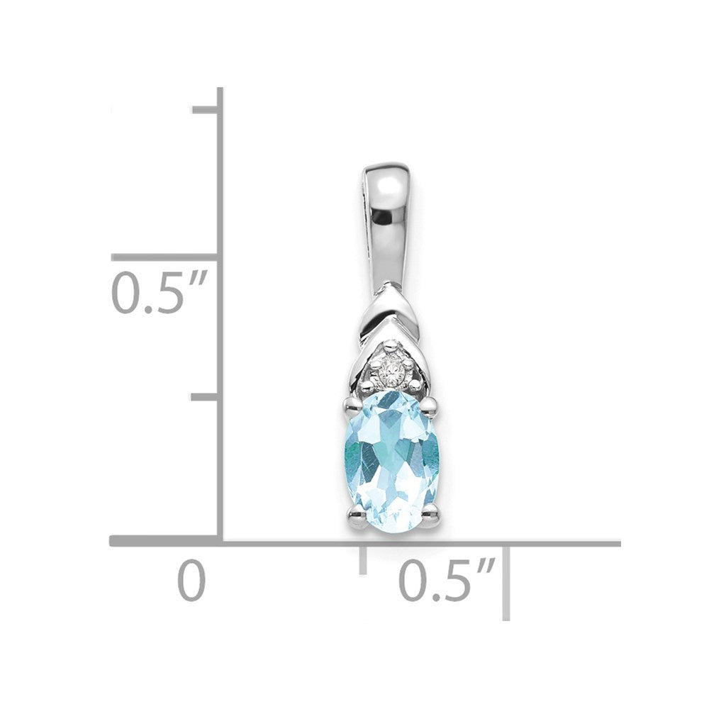 14k White Gold 6x4 Oval March/Aquamarine and Diamond Pendant