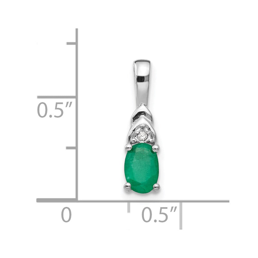 14k White Gold 6x4 Oval May/Emerald and Diamond Pendant