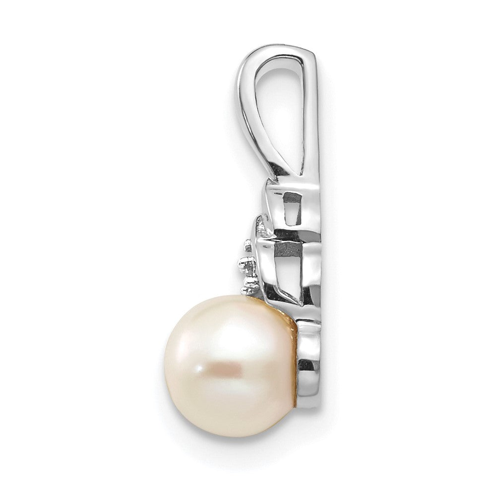 14k White Gold 6mm June/Freshwater Cultured Pearl and Diamond Pendant