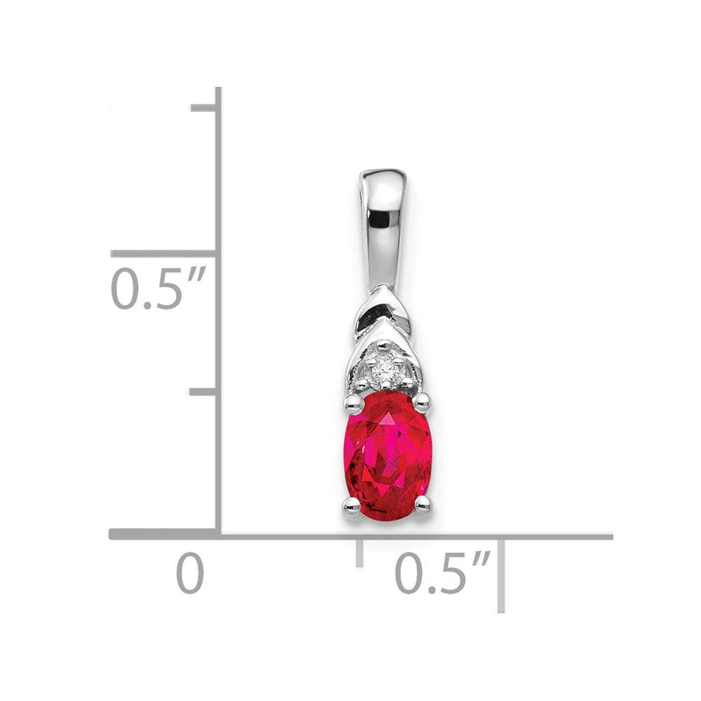 14k White Gold 6x4 Oval July/Ruby and Diamond Pendant