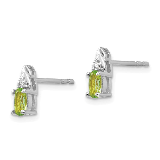 14k White Gold 5x3 Oval August/Peridot and Diamond Post Earrings