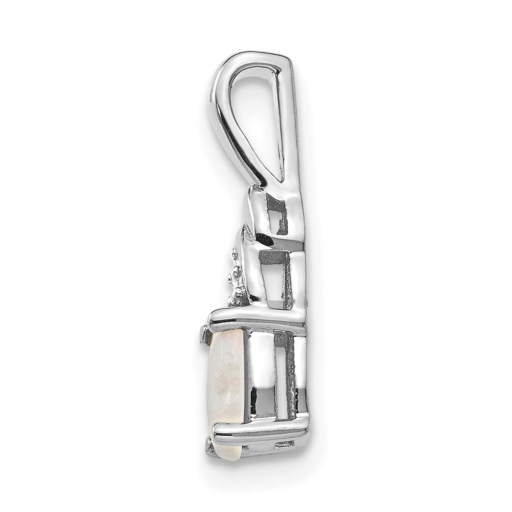 14k White Gold 6x4 Oval October/Opal and Diamond Pendant