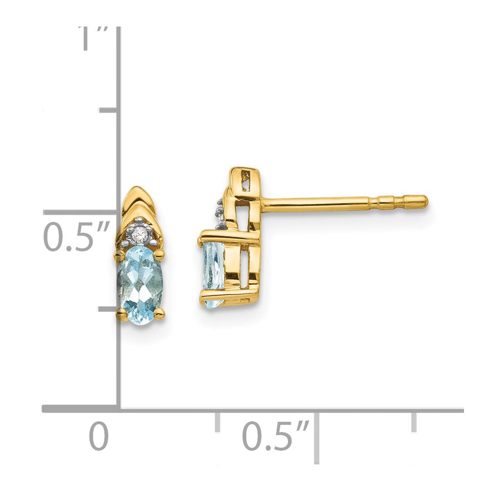 14k 5x3 Oval March/Aquamarine and Diamond Post Earrings