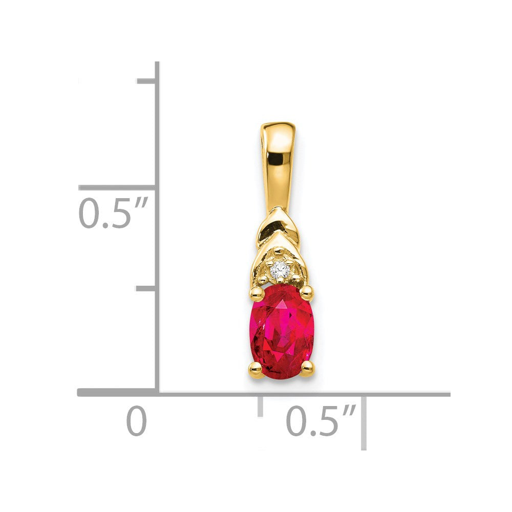 14k 6x4 Oval July/Ruby and Diamond Pendant
