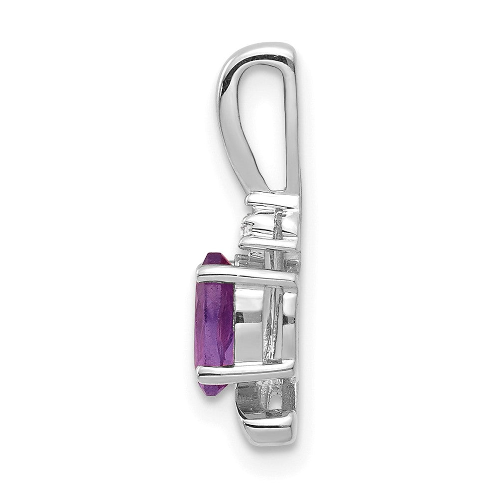 14k White Gold 6x4 Oval February/Amethyst and Diamond Pendant