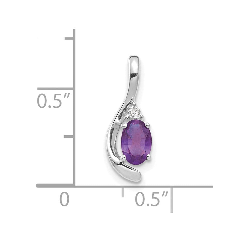14k White Gold 6x4 Oval February/Amethyst and Diamond Pendant